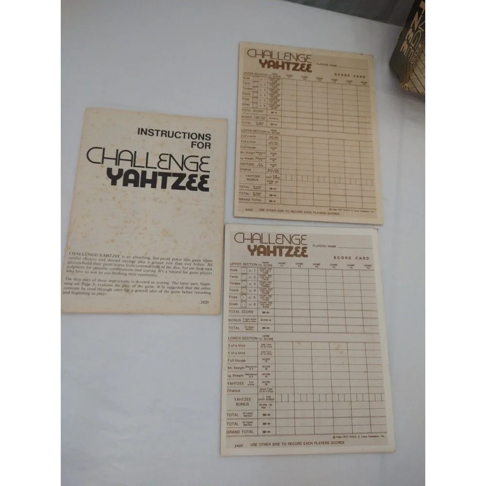 Vintage 1974 Challenge YAHTZEE Board Dice Family Game Odd Couple
